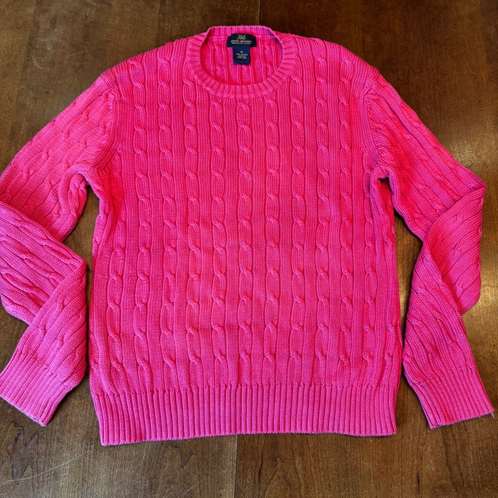 Brooks Brothers Sweater Womens M Pink 346 Cable Knit Cotton Crewneck Preppy
